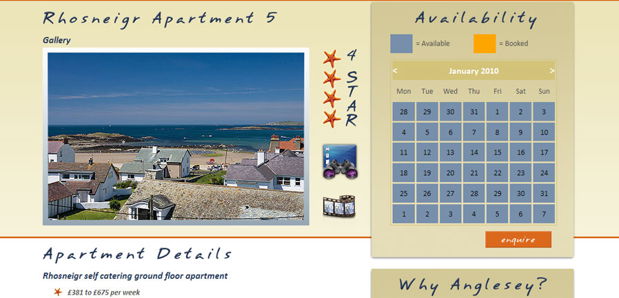 Anglesey Self-Catering apartment page