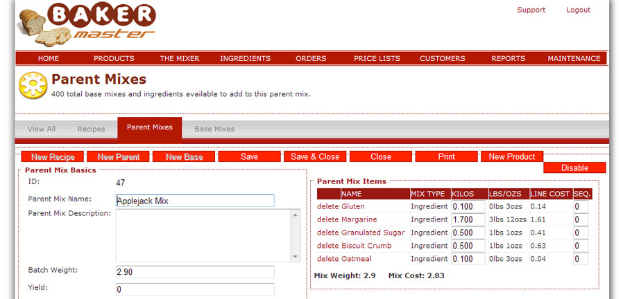 Baker Master mixes page