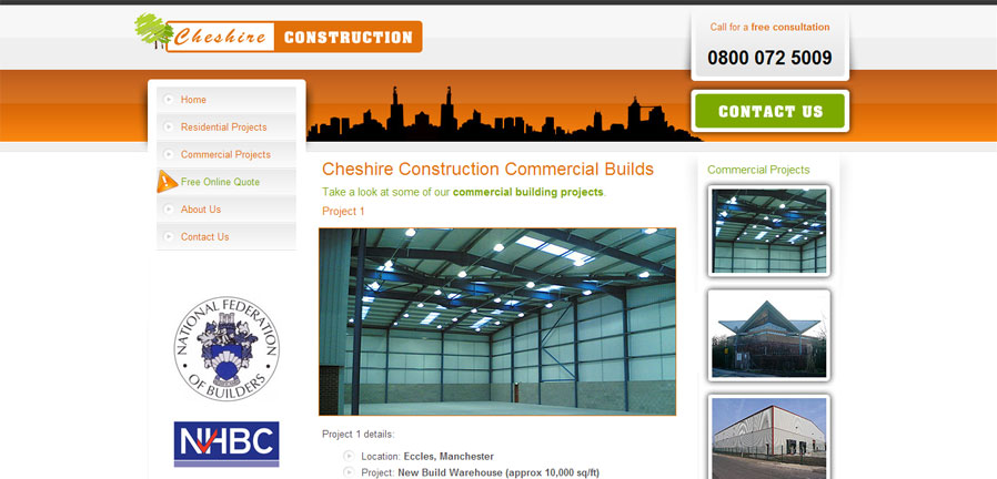 Cheshire Construction commercial construction page