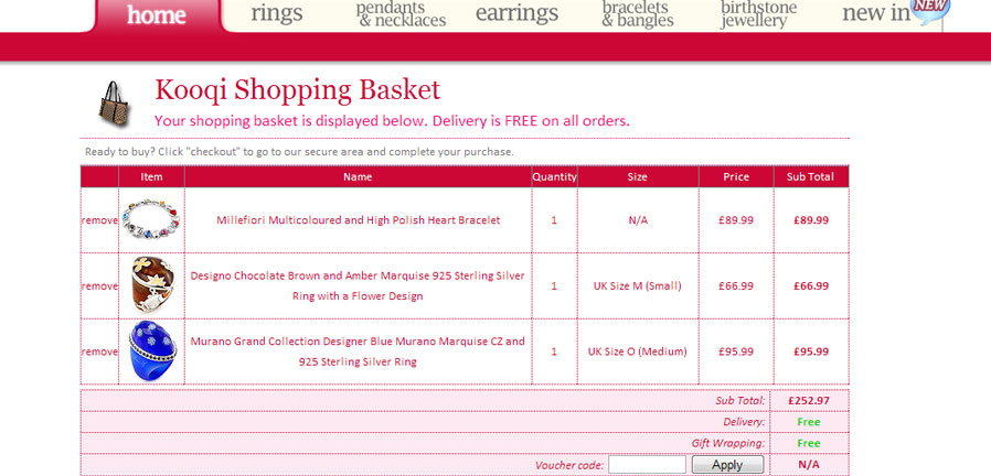 Kooqi Jewellery shopping basket