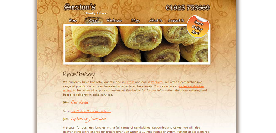 Sextons Bakery retail bakery page