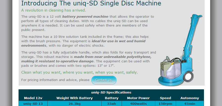 Uniq Cleaning Equipment uniq-SD product page